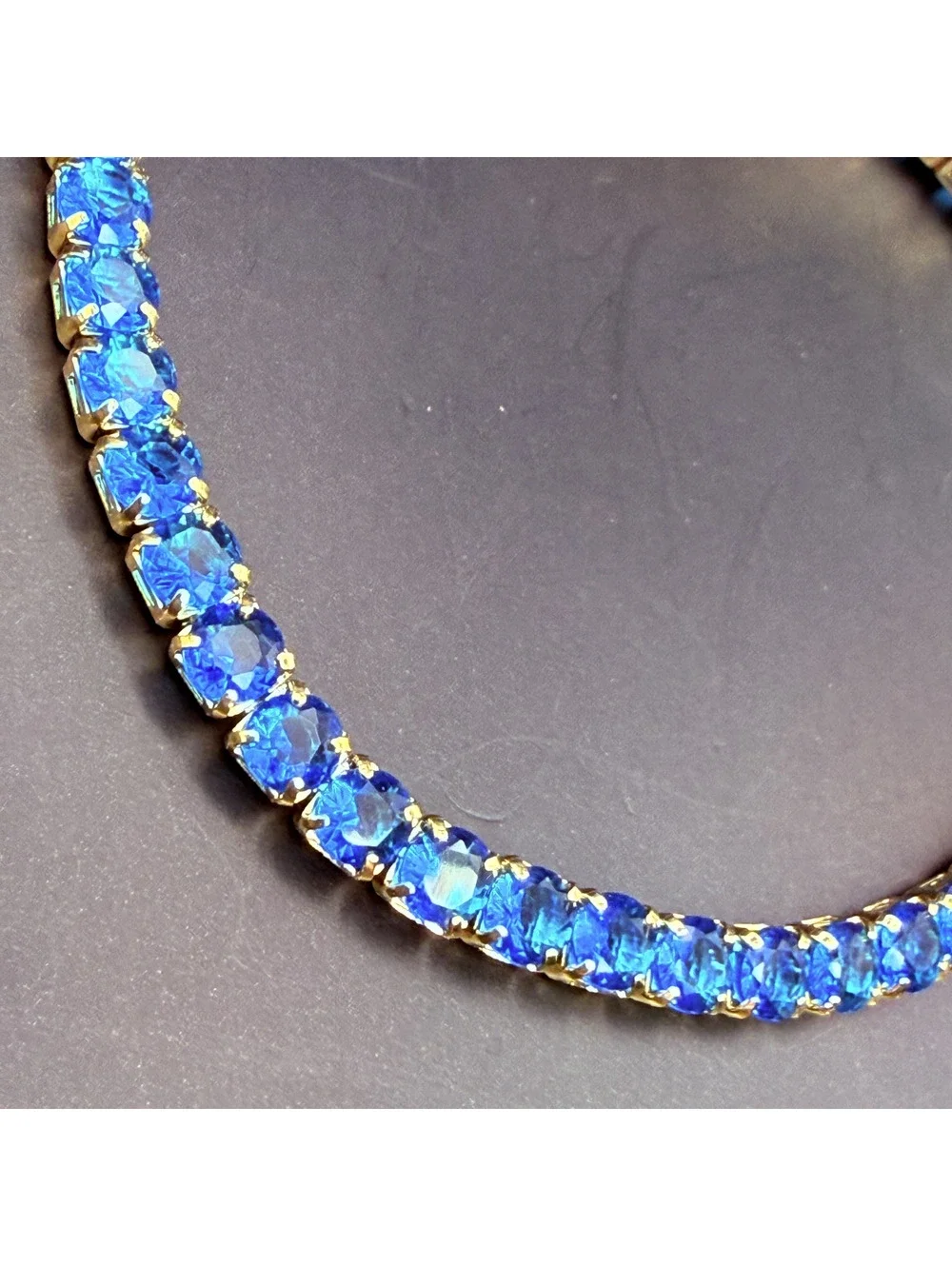candy+clover bright blue crystal gold tone tennis bracelet